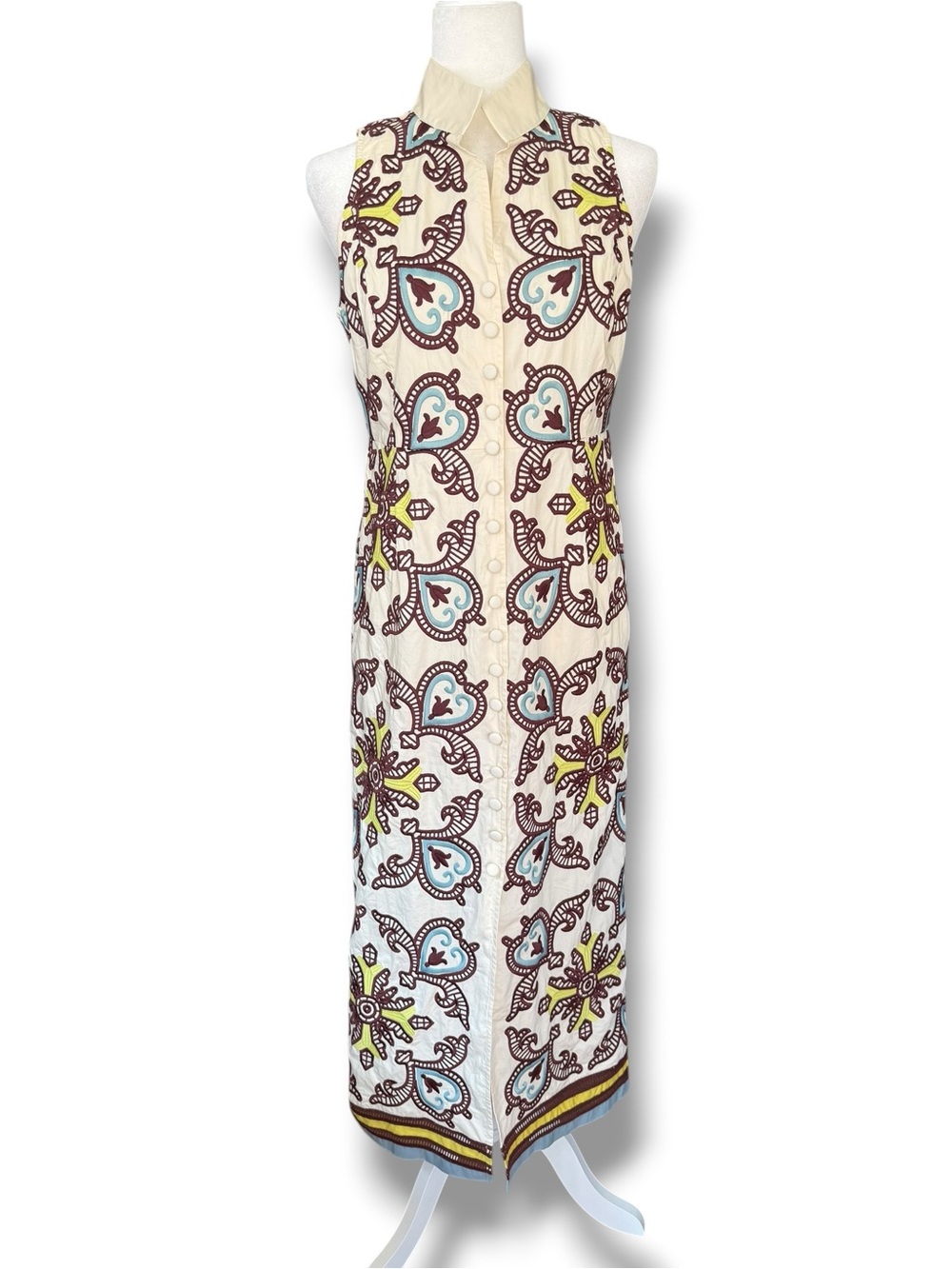 Tuckernuck Citron and Slate Blue Embroidered Leighton Cotton Dress Sz M - Picture 5 of 14